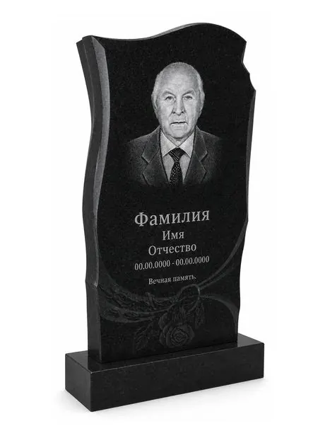 Портрет и эпитафия на памятнике из гранита, гравировка розы