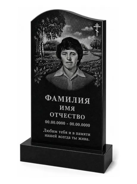 Два портрета на семейном памятнике из гранита, гравировка
